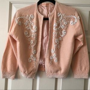 Vintage beaded soft peach cardigan - one of a kind!